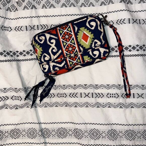 Vera Bradley Zip Around Wristlet Wallet – Navy Multicolor Aztec Print - Picture 1 of 5